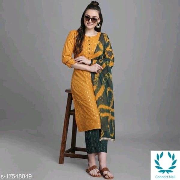 Women Cotton Straight Printed Long Kurti With Palazzos - M, Cotton, Kurta With Dupatta And BottomWear, Multipack:1